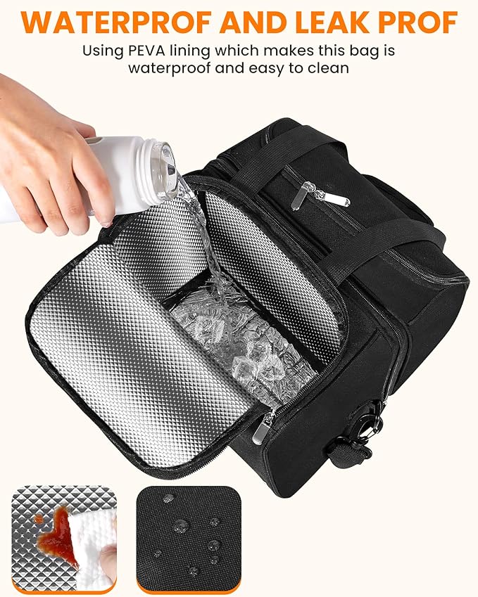 HowFly Lunch Box for Women Insulated Lunch Bag Cute Resuable Leakproof Lunch Box Portable Thermal Meal Cooler Bags for Work Picnic Travel Office (Black Nylon)