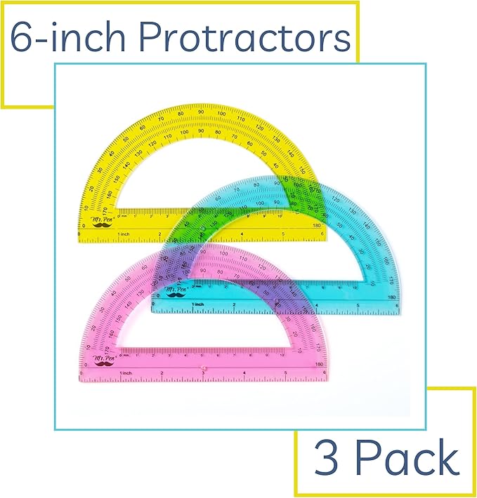 Mr. Pen- Protractor Set, 4", 3 Pack, Clear Plastic Protractors for Measuring Angles, 180° Small Protractor for Students, School, Math, Geometry, Drafting & Technical Drawing