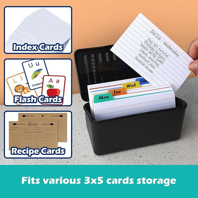Olivo Index Card Holder Box 3x5 Flash Note Card Holder Storage File Box Organizer Case for 3"x5" Cards, White 2 Pack