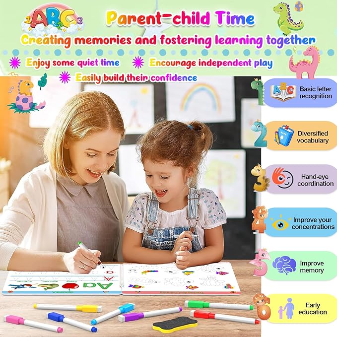 ALIANFLY Preschool Learning Activities Educational Workbook - Toddler Prek Montessori Handwriting Practice Activity Tracing Toys Busy Book for Kids, Autism Learning Materials and ABC Learning Book