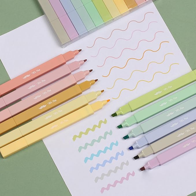 Mr. Pen- Dual Tip Aesthetic Highlighters, 12 pcs, Chisel & Fine Tip, Cute Highlighters Assorted Colors for Journaling, Highlighting, Underlining, Fast Dry, Back to School Supplies