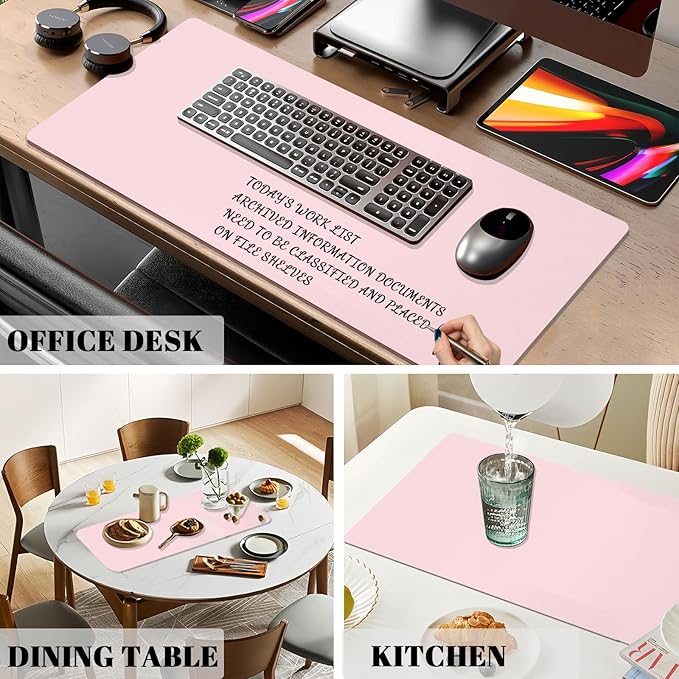 Dry Erase Desk Mat, Waterproof Desk Pad, Erasable Writing White Board for Making Plans, Non-Slip Large Desktop Protector for Office, Home, School 31"x13"(Pink)