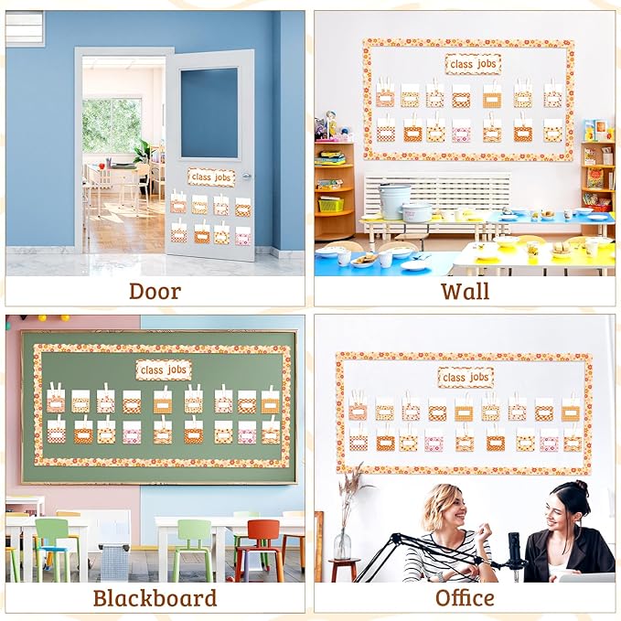 WATINC 97pcs Class Jobs Bulletin Board Set, Classroom Jobs Chart with Name Tags, Back to School Schedule Boards Pocket Chore Behavior Chart for Classroom Chalkboard Walls Decoration (Groovy Print)