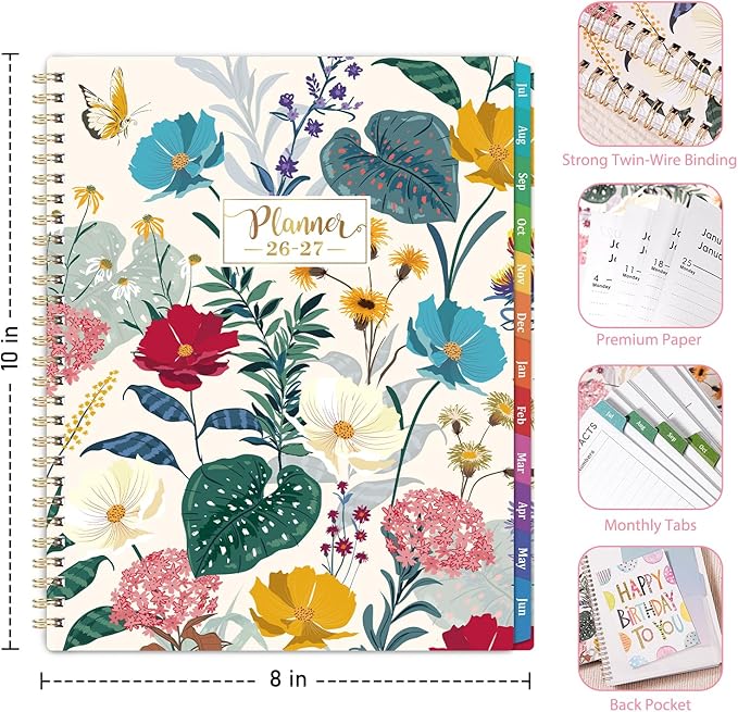 Planner 2026-2027 - Academic Planner 2026-2027, July 2026 to June 2027, Planner Weekly and Monthly, 8" x 10", Premium Paper, Twin-Wire Binding, Calendar with Tabs