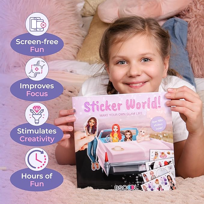 Sticker Activity Book for Toddlers, Scenic Stickers Airplane Travel Essential, Sticker Books for Girls Ages 4 and Up. with 100+ Stickers. Decorate Your Own 12 Glam Scene. Basket Filler