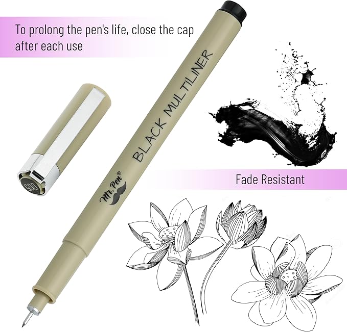 Mr. Pen- Drawing Pens for Artists, 16 Sizes, Black Multiliner, Micro Pens for Drawing