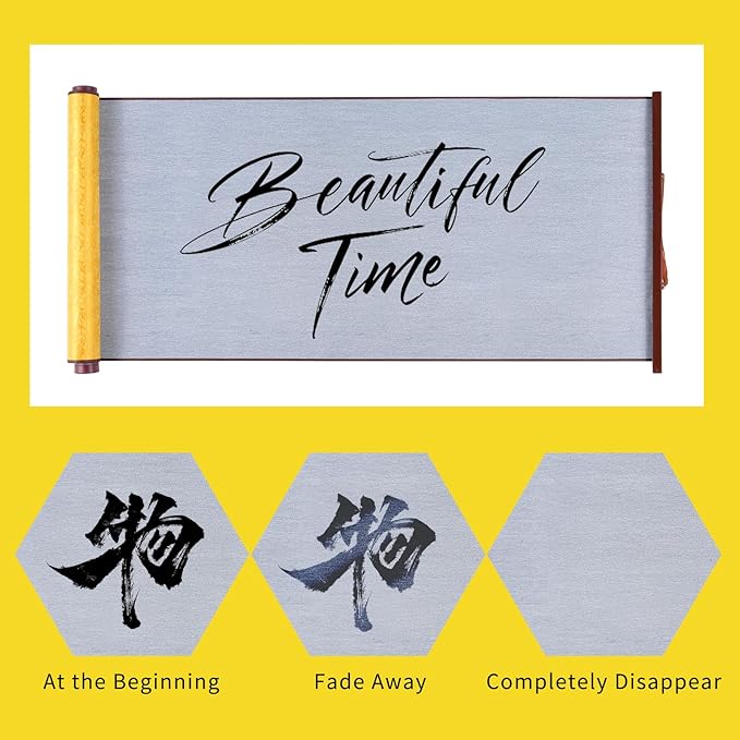 Magic Canvas Paint with Water,Reusable Calligraphy Cloth, Water Writing Cloth Scroll for Students Beginners Drawing Practice, No Ink or Paper Waste, Mess-Free Painting Activity (Yellow)