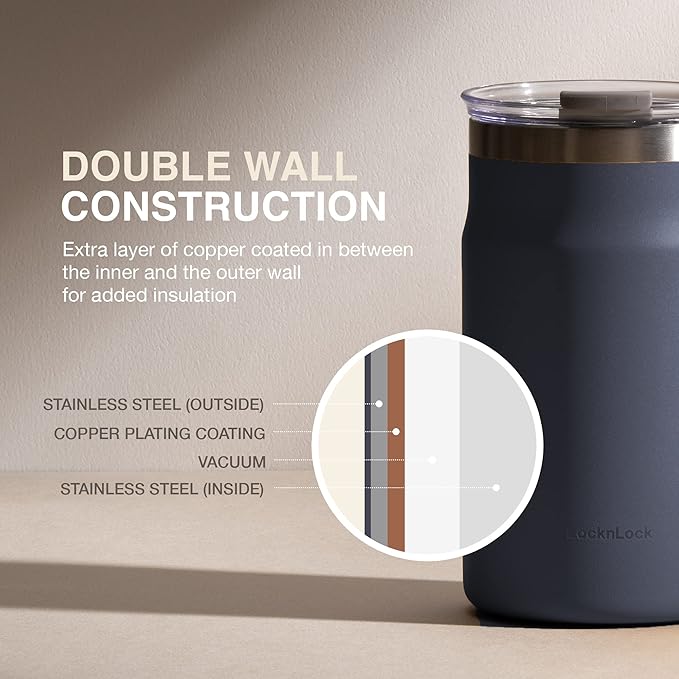 LocknLock Metro Mug, Premium 18/8 Stainless Steel Metal, Double Wall Insulated, Portable Coffee Cup with Lid and Handle for Hot and Cold Drinks, Mint, 16 oz