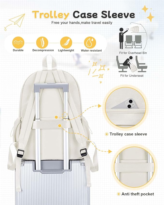 BJLFS White Backpack for School Women Girls, Waterproof Bookbag Cute High School Back pack for Men Teen Boys, Lightweight Travel College Backpack Mochilas Escolares para Casual Daypack Rucksack