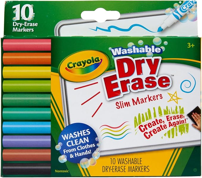 Crayola Washable Slim Dry Erase Markers, 10 Count