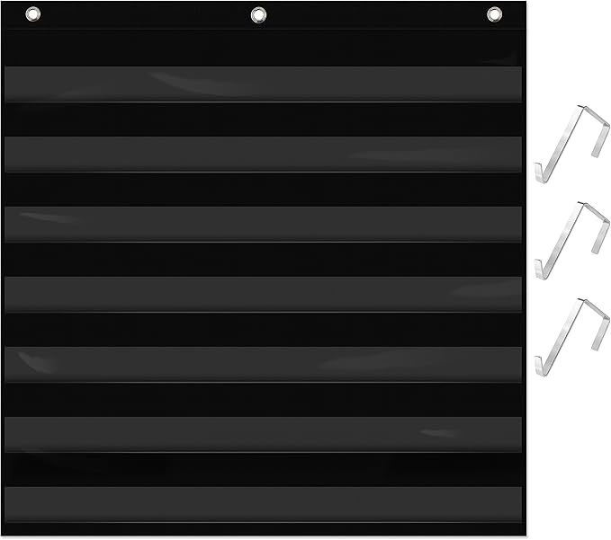Daily Schedule Pocket Chart, Class Schedule with 7 Clear Pockets Plus 3 Over Door Hangers for Classroom Home School Schedule Organization & Time Management-Fits 3.5” Sentence Strips & Word Cards