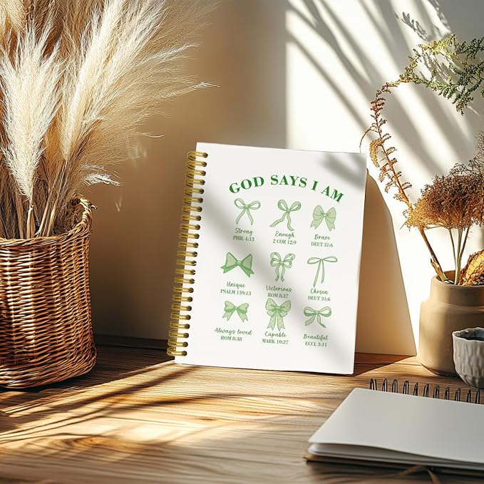 Bible Journal for Women, Christian Prayer Journal Sage Green Notebook Gifts For Teen Girls Kids, Bible Study Supplies，Coquette Preppy Bows Cute Church Faith Journaling Hardcover Spiral Notebook 5.5 X 8.3