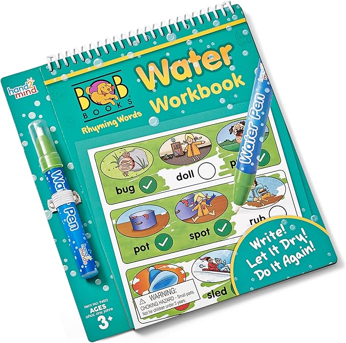 hand2mind Bob Books Rhyming Words Water Workbook, Water Reveal Coloring Book for Toddlers, Mess Free Painting, Learn to Read, Quiet Time Activities for Kids 3-5, Kids Travel Must Haves