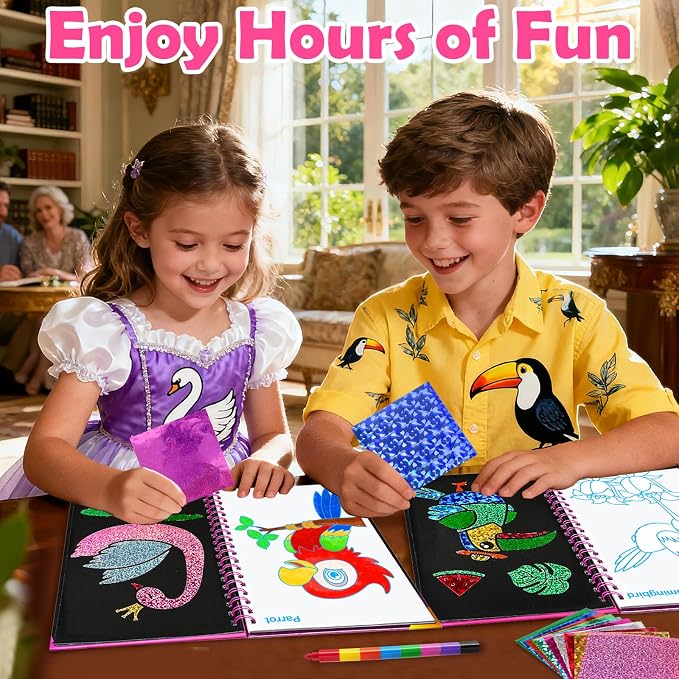 FUNNYB&G Mess-Free Foil Art Craft for Girls Ages 4-10, Kids Birthday Gift