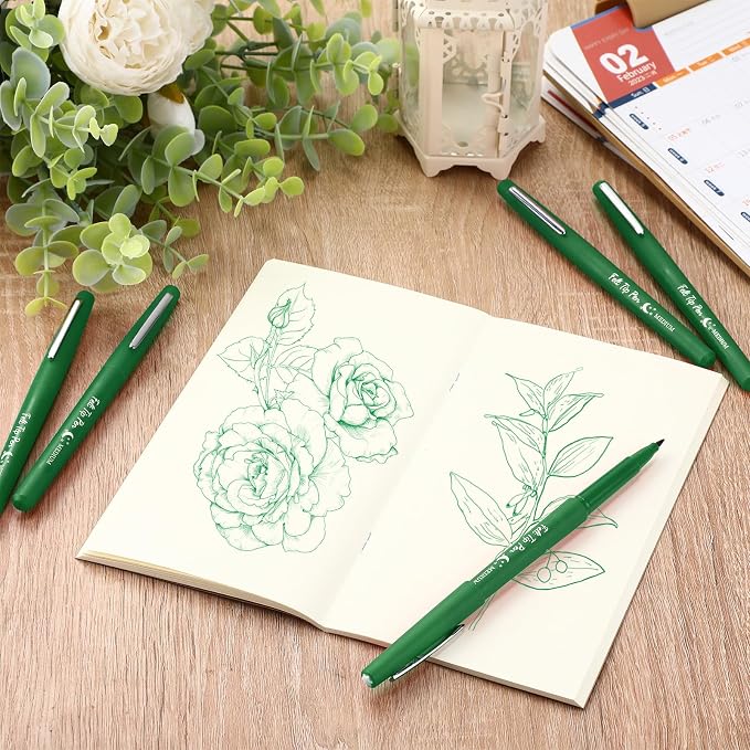 Fuyoooo 36 Pcs Green Felt Tip Pens Bulk,Quick Dry, 0.7 mm Medium Point