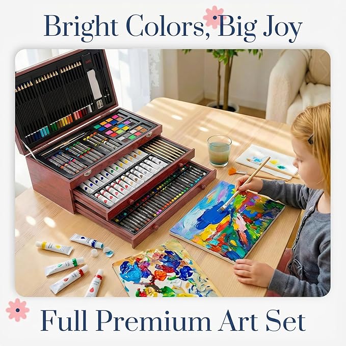 TMOL 194-Pack Art Supplies, Deluxe Art Set Drawing Painting Kit with 2 Drawing Pads, Colored Pencils, Acrylic Paints, Crayons, Watercolor, Art Kit Gift Box for Artist, Adults, Teens and Beginners
