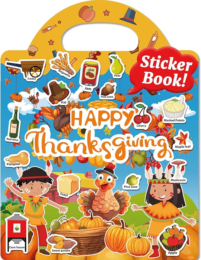 Benresive Reusable Sticker Book for Toddlers, Travel Stickers for Kids, Toddler Crafts Activities Toys, Birthday Gifts for Boys & Girls - Thanksgiving