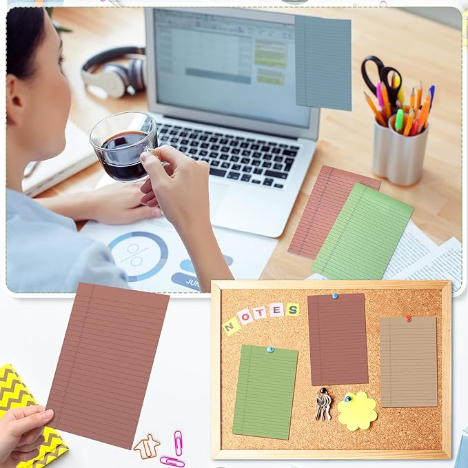 TaoBary 10 Pcs Small Legal Pads 5 x 8 Inch Colored Lined Sticky Notepads 500 Sheet Self Stick Ruled Writing Note Pads for School College Office Home Memo Supplies 5 Colors(Retro Color)