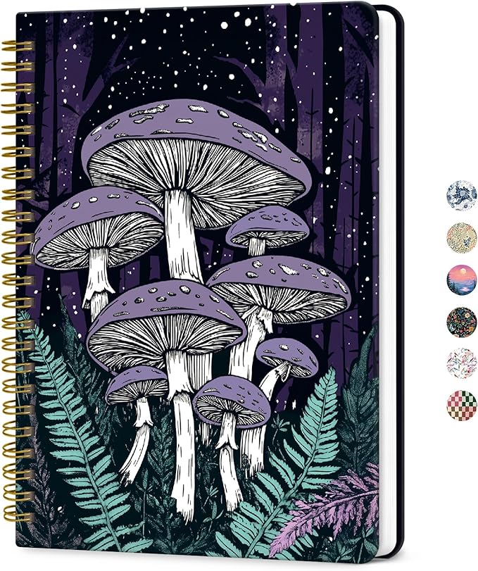 ZOTIA Lined Spiral Journal for Women, A5 Cute Hardcover College Ruled Notebook for Work, School & Note Taking, Aesthetic Writing Journal, 140 Pages (5.8" x 8.3"), Enchanted Fungi