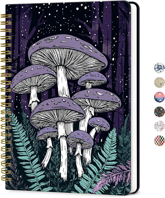 ZOTIA Lined Spiral Journal for Women, A5 Cute Hardcover College Ruled Notebook for Work, School & Note Taking, Aesthetic Writing Journal, 140 Pages (5.8" x 8.3"), Enchanted Fungi