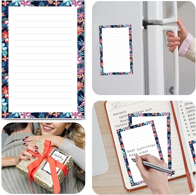 2 Pack Lined Sticky Notes 4x6 in, Cute Self-Stick Notepads with Lines, Large Memo Pads Strong Adhesive for Office, Home Colorful Boho Purple Flower