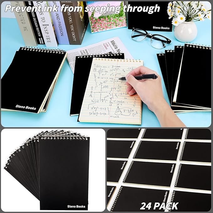 24 Pcs Steno Pads 6 x 9 in Top Spiral Notebook Bulk Pack Note Pad 1440 Total Sheets Gregg Rule Steno Notebooks for School Office Home Students Teachers Organized Daily Notes Planners