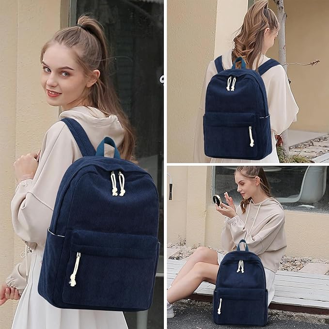 BTOOP School Backpack for Teens Large Corduroy Bookbag Lightweight 15.6 inch Laptop Bag for Girls Women Casual High School College