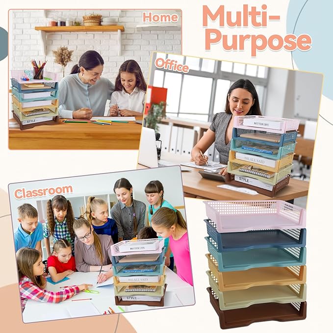 gisgfim 6 Pcs Turn in Trays Classroom Retro Paper Tray for Classroom Organization and Storage Stackable Plastic Book Baskets Turn in Bins Teacher Organizers for Library Drawers School Office Desk