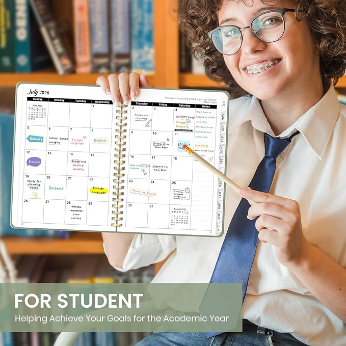 Planner 2026-2027 for Women & Men, Academic Monthly and Weekly Calendar Planner, Jul 2026 - Jun 2027, A5 (6.3" x 8.5"), Teacher Student Planning Book with Tabs, Ideal for Office School Supplies - Green