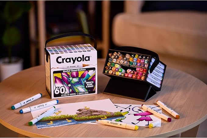 Crayola Dual Tip Alcohol Marker Set for Adults, 60ct, Fine & Brush Tips, Blending Markers for Adult Coloring, Art Supplies, Gifts, Ages 14+ [Amazon Exclusive]