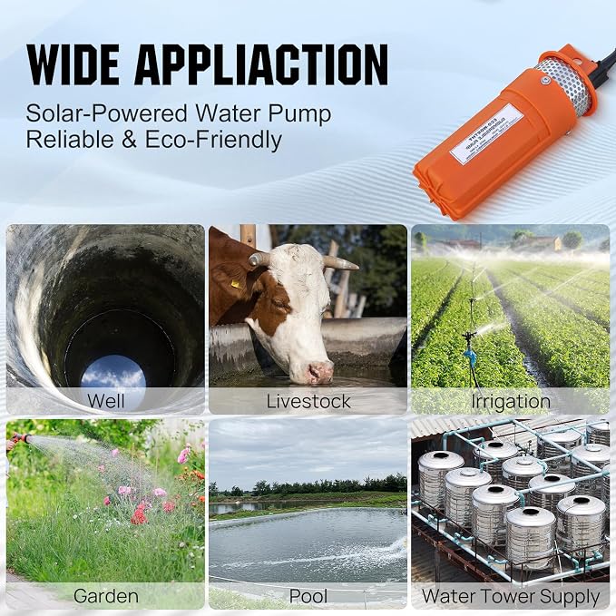 ECO-WORTHY 12V DC Submersible Well Water Pump with 10ft Cable, Water Flow 1.6GPM, Max Lift 100ft/30m, 96W Deep Well Pump for Irrigation, farm, ranch, home