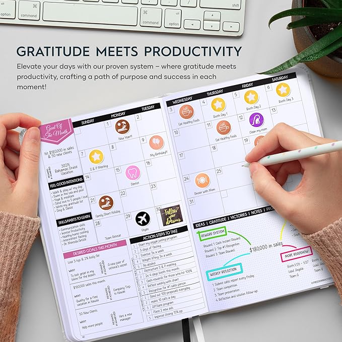 Gratitude Journal for Women and Men — 5 Minute Self Care Journal | Mindfulness, Manifestation, Affirmation | 3 Month Productivity Planner | Undated Daily Planner, Vision Board + Stickers