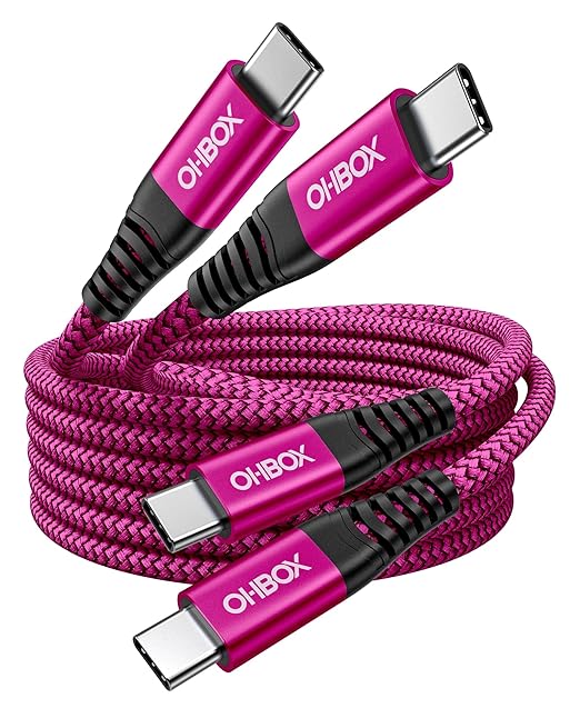 USB C Cable Fast Charging 60W [2Pack 6FT], USB C to USB C Cable for Car Durable Braided iPhone USB Type C Cable USBC to USBC Cord for iPhone 17/16/15/Pro Max, Samsung Galaxy S23 and More-Rose Red