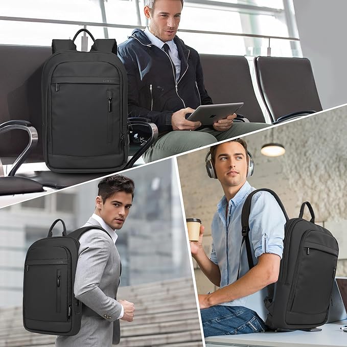Business Backpack for Men Lightweight Commute Laptop Backpack Anti-Theft Water Resistant Backpack for 17.3 Inch Computer for Daily Office Work with Small Bag (Black,17.3")