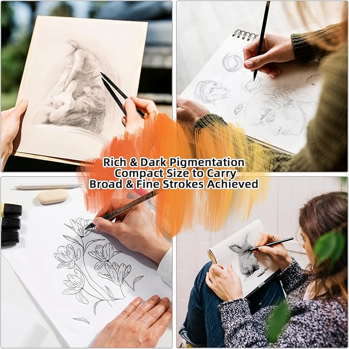 LIVHOLIC Woodless Graphite Drawing Pencils Set,6 Black Lead Pre-Sharpened 2H HB, 2B, 4B, 6B 8B Degrees Coloring Pencils, 50PK Blank Watercolor Card for Sketching,Writing,Shading