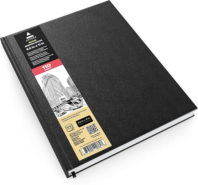 ARTEZA Hardcover Sketchbook, 8.5 x 11 in, 110 Sheets / 220 Pages, 68 lb / 100 GSM Acid-Free Drawing Paper with Ribbon Bookmark and Inner Pocket for Sketching, Drawing, and Journaling