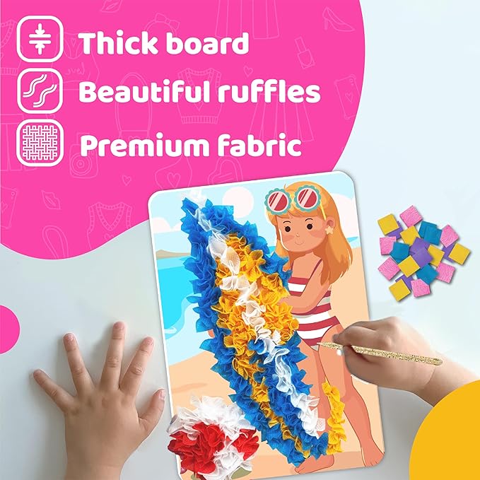 jackinthebox Poke Poke Art for Kids - Fashion Theme, Flower Pressing Kits, Mess-Free Fabric Art and Craft for Girls Ages 4 5 6 7 8