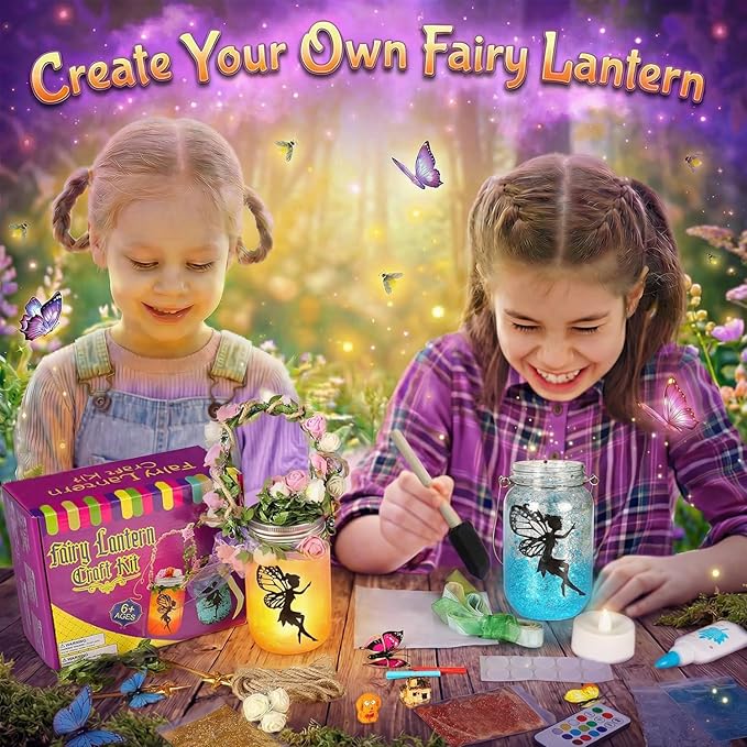 Alritz Fairy Lantern Craft Kit, Gifts for Kids Girls, Remote Control Mason Jar Night Light, DIY Garden Decorations Art Project Ornaments, Creative Activities Birthday Ages 4 5 6 7 8 9 10 11+