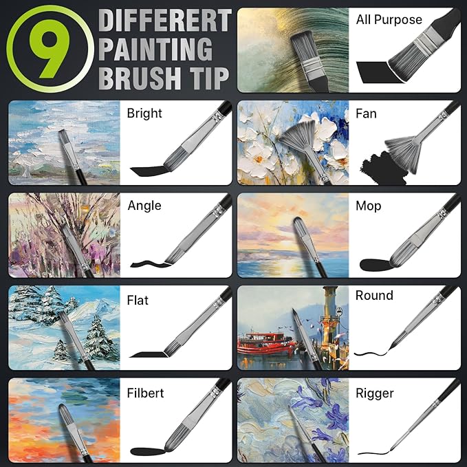 Paint Brushes Set of 24 Pieces, CONDA Different Shapes Wooden Handles Brushes with Art Brush Case, Professional Artist Brushes for Oil, Acrylic Canvas Watercolor Painting Craft