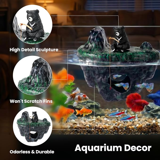 Floating Bear Aquarium Decoration for Betta, Goldfish and Small Turtles | Water-Resistant PVC, Lightweight Buoyant Design, Cartoon Style, Easy-Clean, for Desktop Tanks and Bowls