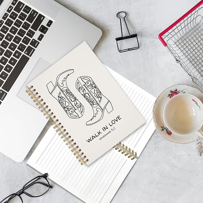 UTELKA Sermon Notes Journal, Bible Journal Bible Study Supplies Notebook, Western Bible Study Journal 5.5x8.3, Cowgirls Boots Walk in Love Inspirational Notes Notebook For Office Work Christian Gifts