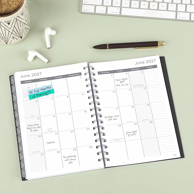 Mead Planner 2026-2027 Weekly & Monthly Academic 15-Month April-June, 5.5" x 8.5", Black (CAW42005) (Pack of 12)