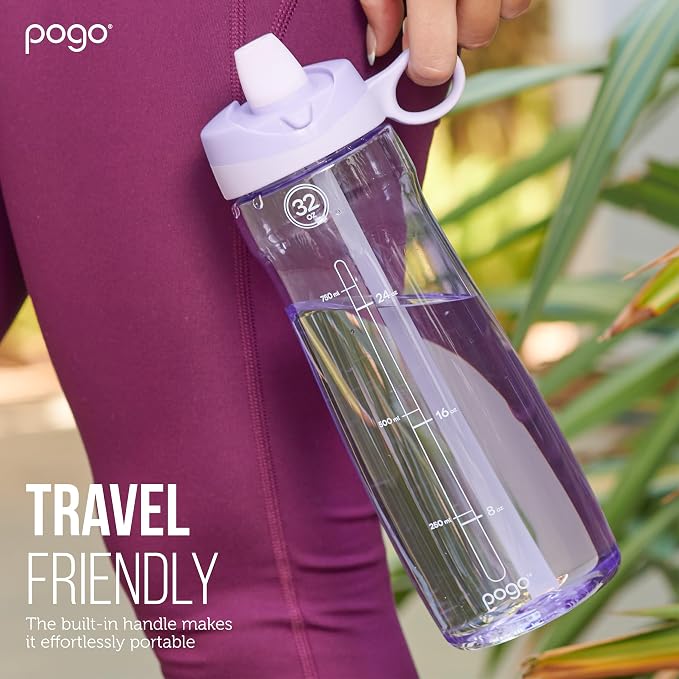 Pogo Plastic Water Bottle with Chug Lid and Carry Handle, Reusable, BPA Free, Dishwasher Safe, Perfect for Travel, School, Outdoors, and Gym, 18oz 32oz 40oz 64oz