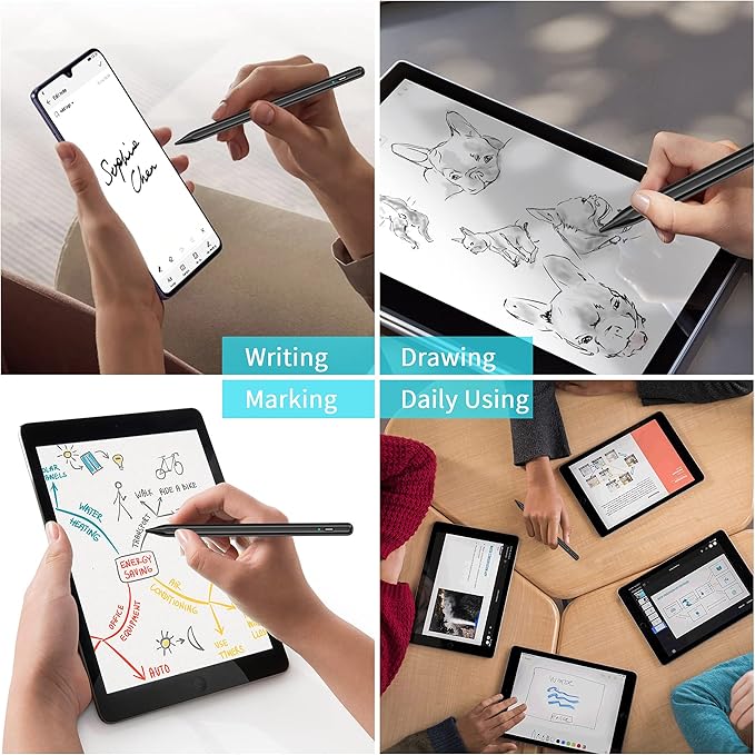 Stylus Pen for Touchscreen, Compatible with iPhone/iPad/Samsung Galaxy Tab A9+ & Android & iOS Phones Tablets, Rechargeable Stylist Pencil High Sensitivity Precision for Drawing Writing, Fast Charge