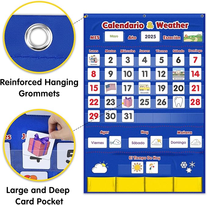 Spanish Calendar and Weather Pocket Chart, Classroom Organized Chart, 140 Pieces (Spanish)