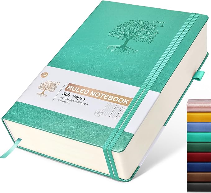 Lined Journal Notebook, 365 Pages A4 Large Journals for Writing Ruled Notebook, Hardcover Leather Journal for Women Men, Daily Notebook for Work, Note Taking, 100Gsm Thick Paper ( 8.5" x 11" Teal)