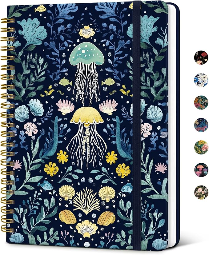Taja Lined Spiral Notebook Journal for Women A5(5.8" × 8.3"), Cute Hardcover Notebook for Work, School & Note Taking, Pretty College Ruled Journal for Writing, 140 Pages, Jellyfish Drift