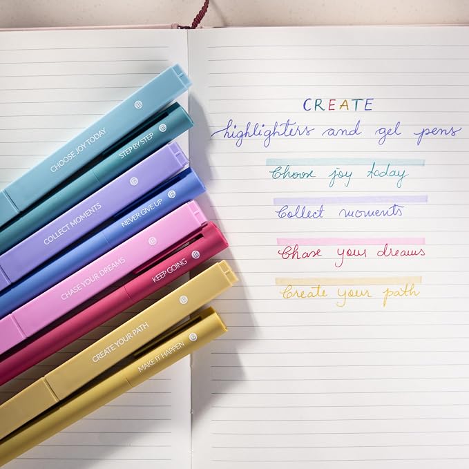 DIVERSEBEE Aesthetic Highlighters and Gel Pens, No Bleed (Create) | 8 Pack Pastel Bible Highlighters, Assorted Colors Cute Journaling Pens, Bible Study Supplies, Bible Markers