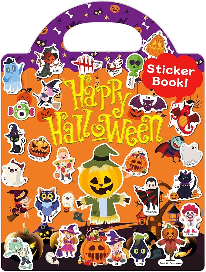 Benresive Reusable Sticker Book for Toddlers, Stickers for Kids, Travel Toys for Arts & Crafts Activities, Birthday Gift for Boys & Girls, Halloween Themes