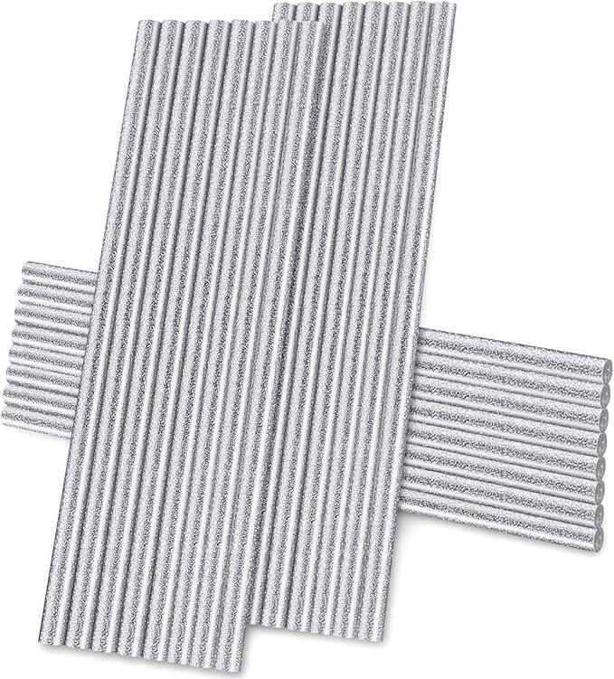 Manarty Glitter Silver Hot Glue Sticks, 24PCS Mini Size 0.27" Dia x 8" Long Hot Melt Glue Stick Colored, All Temperature Adhesive EVA Glue Sticks for Repairing Sealing Stamp DIY Art Craft Decoration
